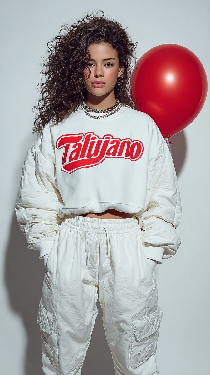 Man in a cream crewneck sweatshirt with a gold Talijuano logo